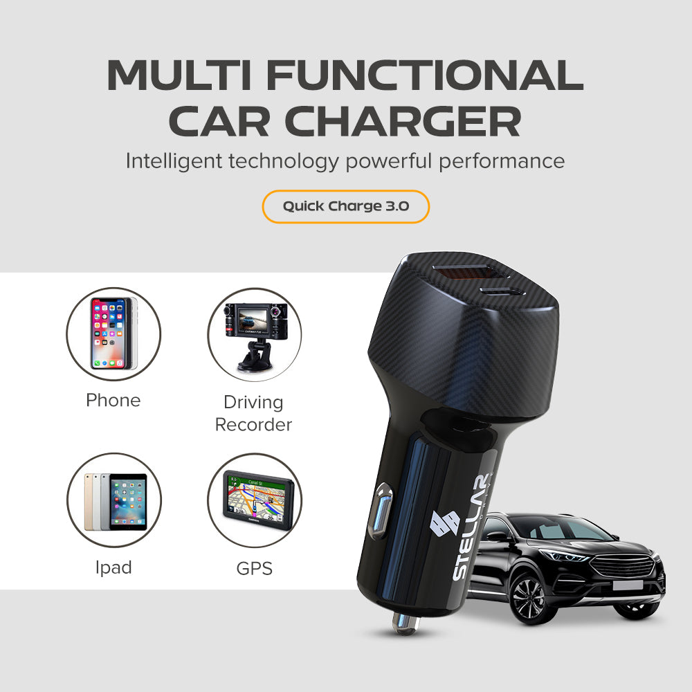 Stellar Drive XC-16 Torq Charge | 38W Fast Car Mobile Charger with PD & QC