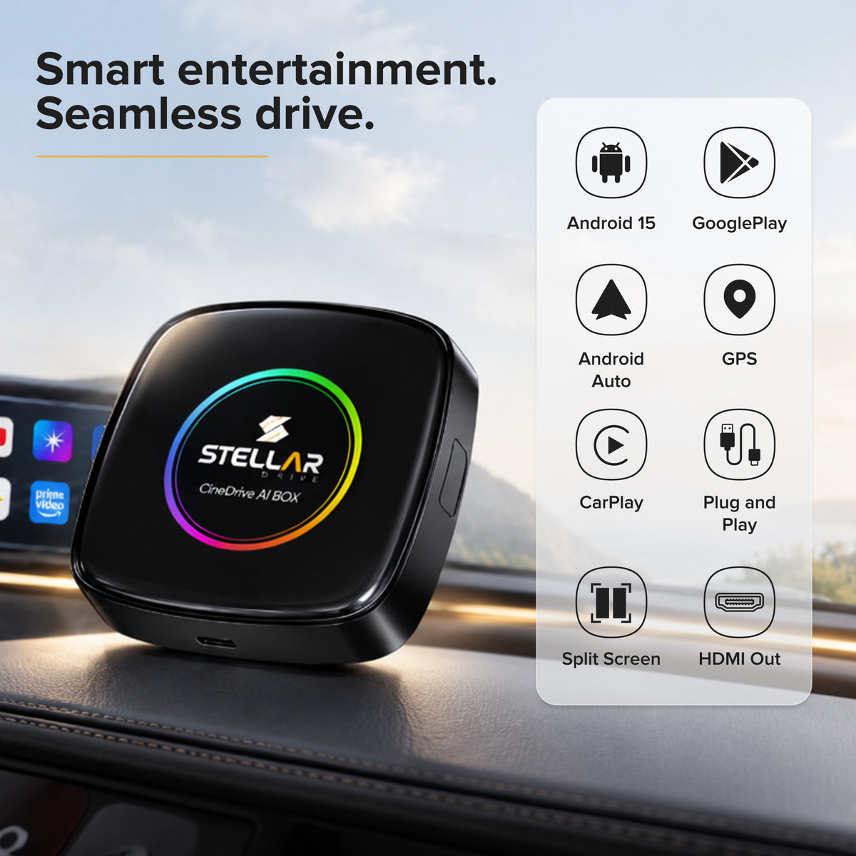 CineDrive AI Box | 4K | Android 15 | CarPlay | HDMI