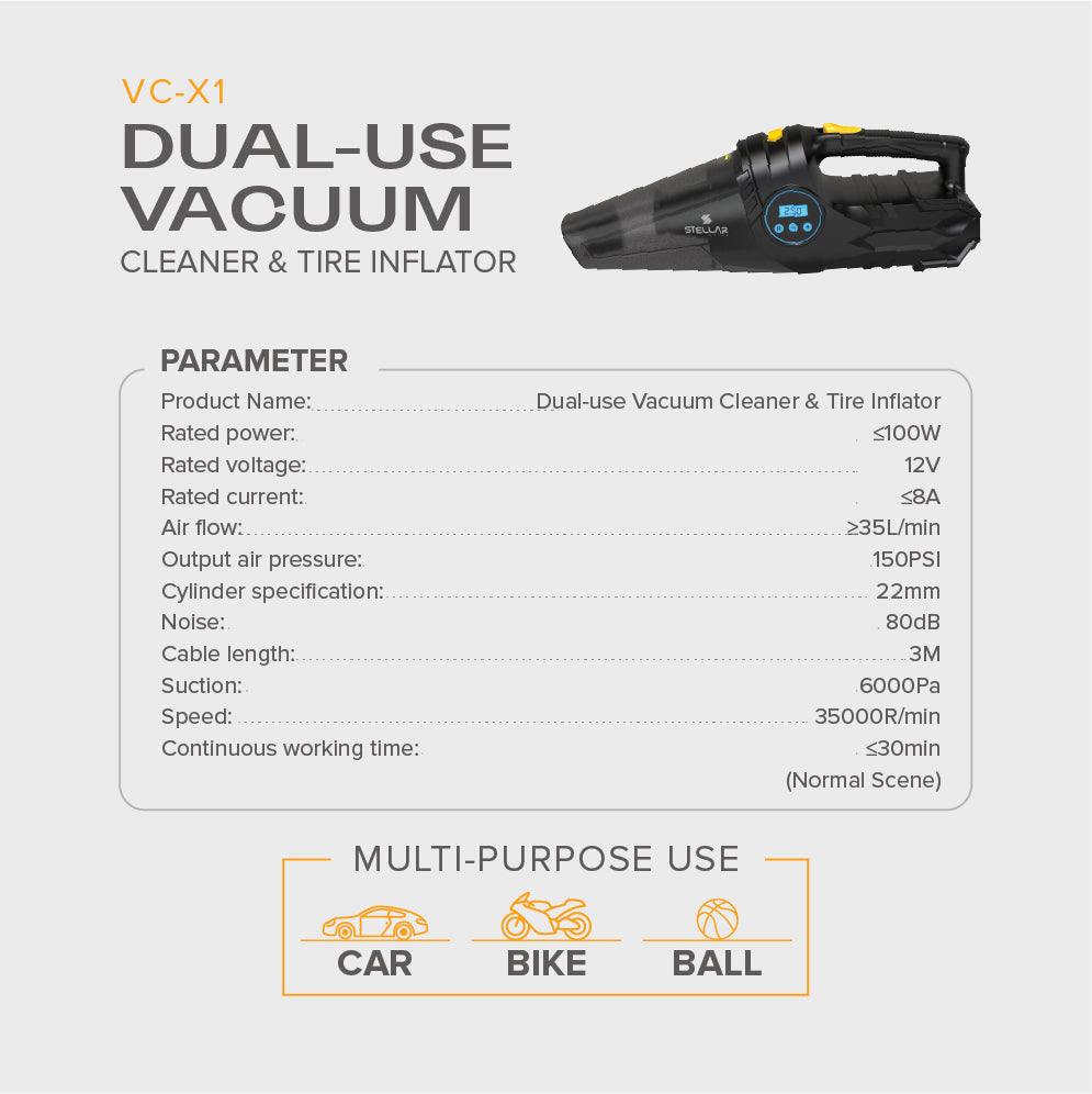 STELLAR DRIVE VC-X1 Vacuum Cleaner + Tire Inflator