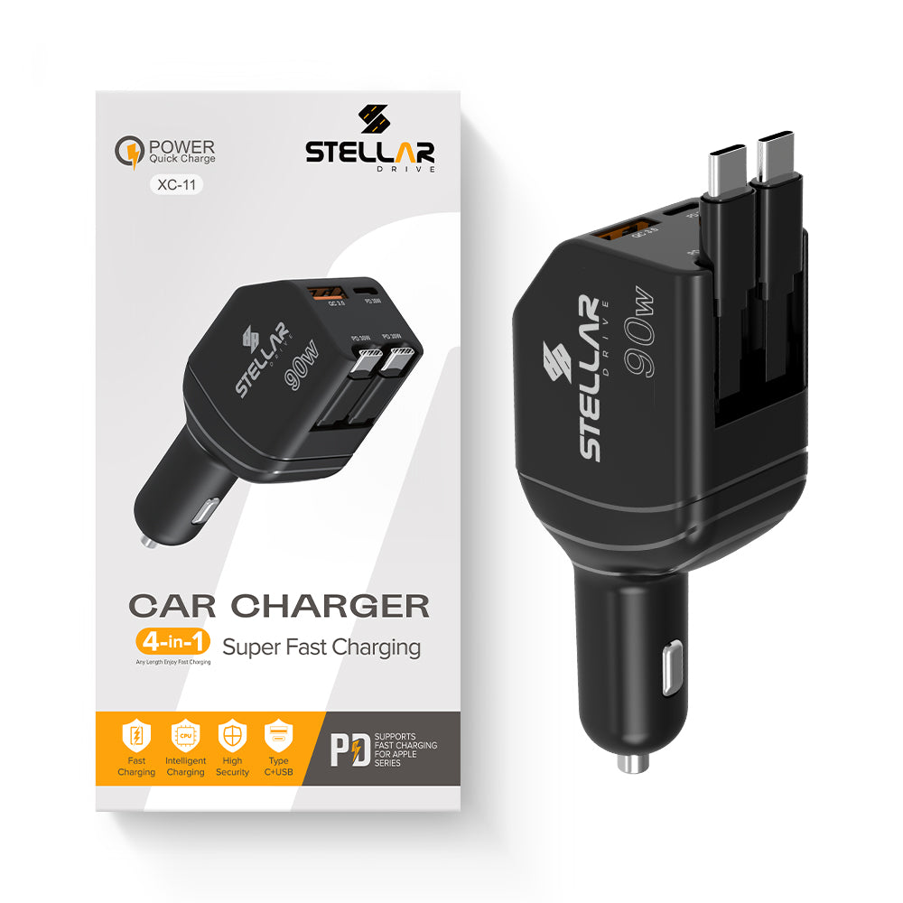 STELLAR DRIVE XC-11 | 90W 4-in-1 Fast Car Mobile Charger