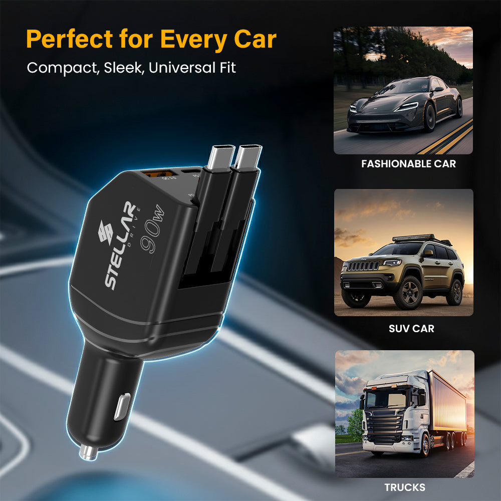 STELLAR DRIVE XC-11 | 90W 4-in-1 Fast Car Mobile Charger