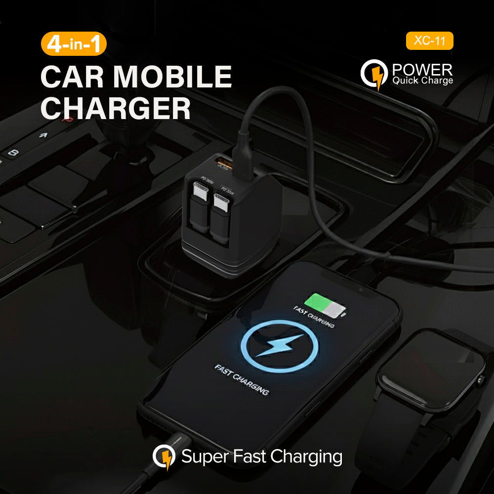 STELLAR DRIVE XC-11 | 90W 4-in-1 Fast Car Mobile Charger