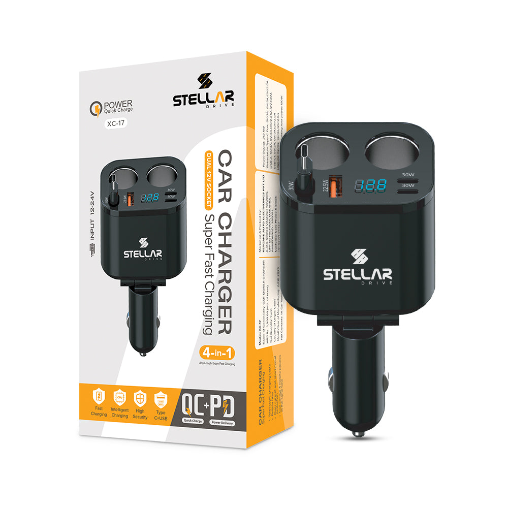 STELLAR DRIVE XC-17 | Dual 12V Car Mobile Charger | 212.5W