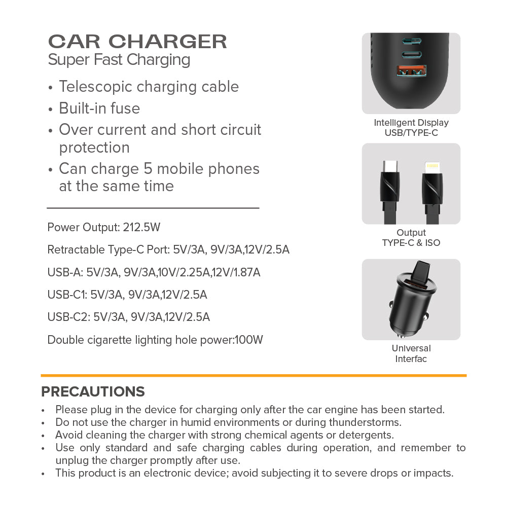 STELLAR DRIVE XC-13 | 5-in-1 Car Mobile Charger | 117W