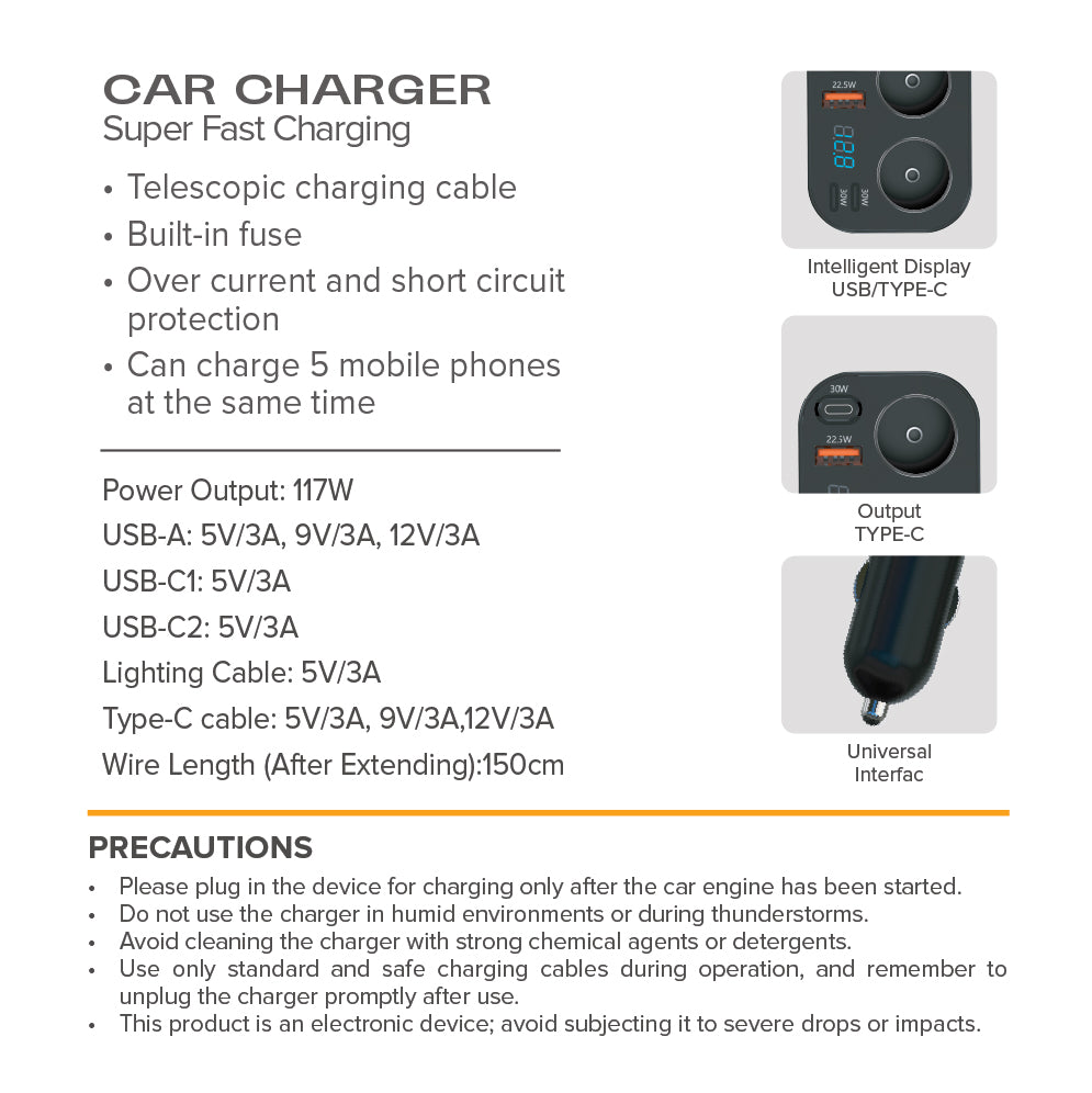 STELLAR DRIVE XC-17 | Dual 12V Car Mobile Charger | 212.5W